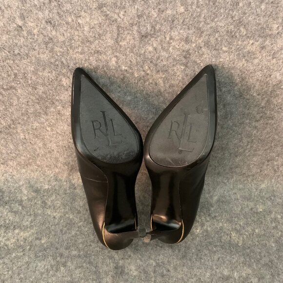 Lauren Ralph Lauren Sarina Women's Black Leather Heel Pointed Toe Pump Shoes - Picture 12 of 13